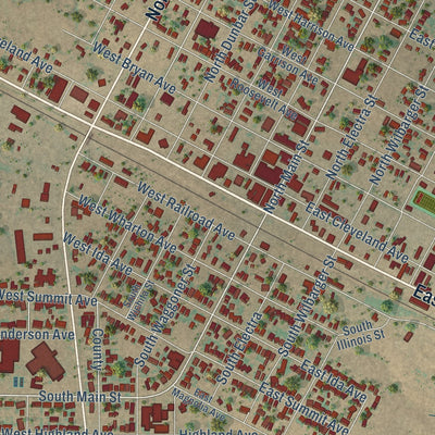Close-up of the map of Electra, Texas print showing street and building detail