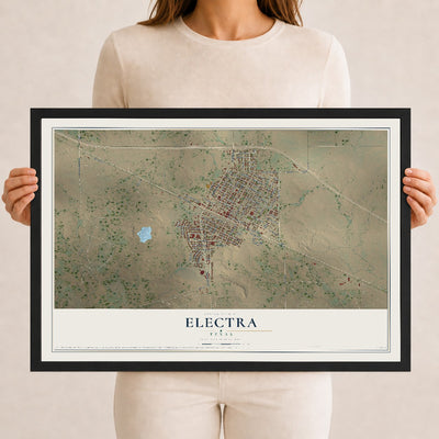 Map of Electra, Texas, 12 x 18 inch print in a black wood frame