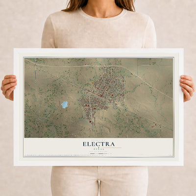 Map of Electra, Texas, 12 x 18 inch print in a white wood frame
