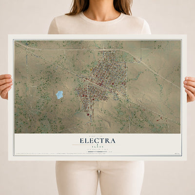 Map of Electra, Texas, 18 x 24 inch unframed archival matte print