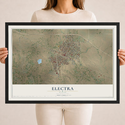 Map of Electra, Texas, 18 x 24 inch print in a black wood frame