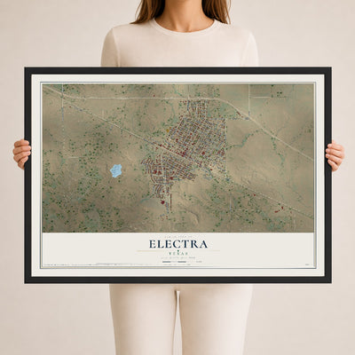 Map of Electra, Texas, 24 x 36 inch print in a black wood frame