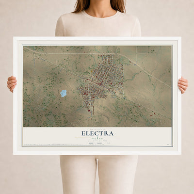 Map of Electra, Texas, 24 x 36 inch print in a white wood frame