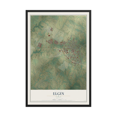 Map of Elgin, Texas, 12 x 18 inch print in a black wood frame