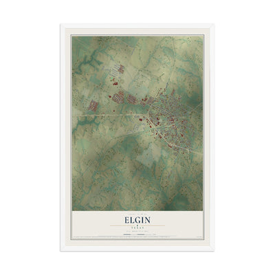 Map of Elgin, Texas, 12 x 18 inch print in a white wood frame