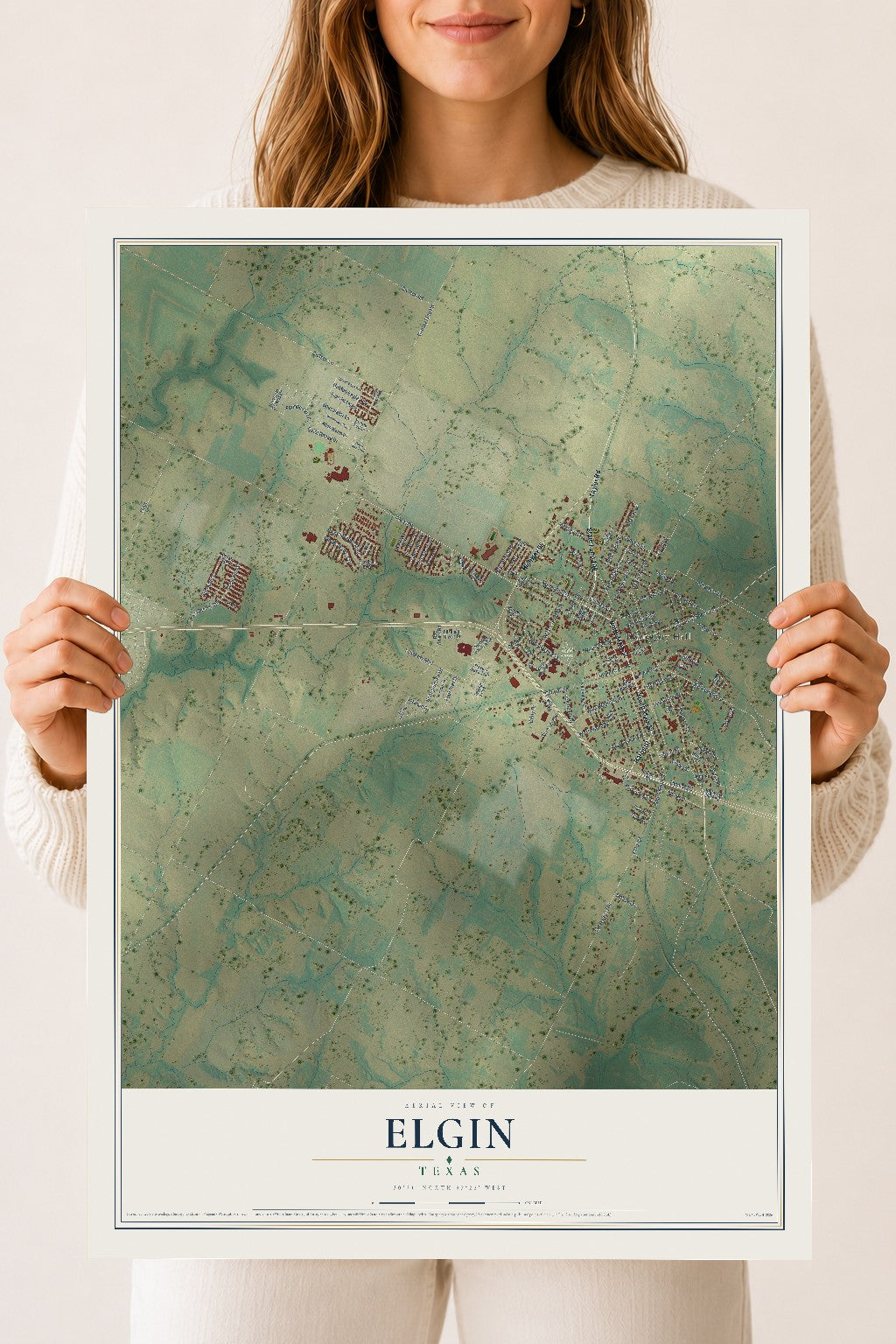 Map of Elgin, Texas, 18 x 24 inch unframed archival matte print