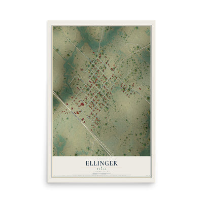 Map of Ellinger, Texas, 12 x 18 inch unframed archival matte print