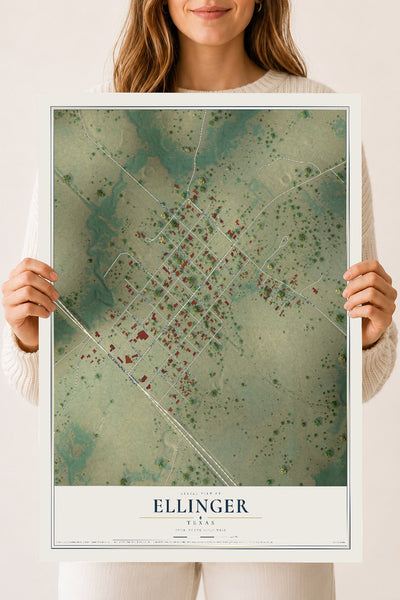 Map of Ellinger, Texas, 18 x 24 inch unframed archival matte print