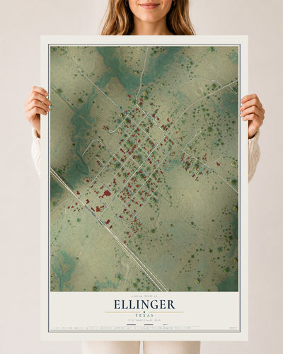 Map of Ellinger, Texas, 24 x 36 inch unframed archival matte print