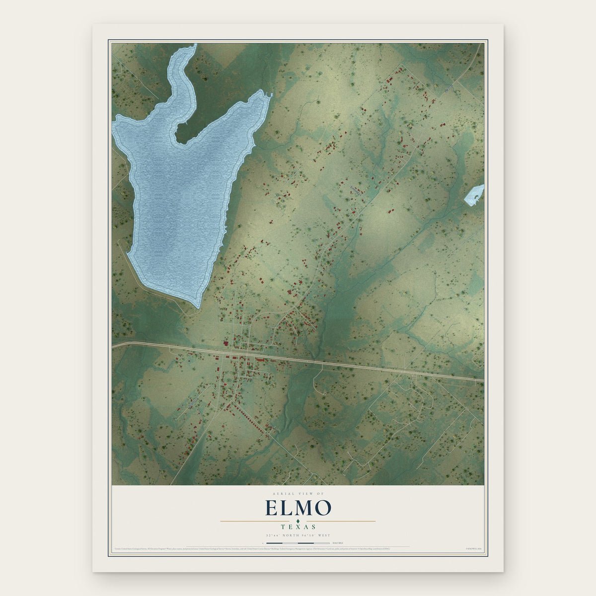 Elmo, Texas map print, the full design