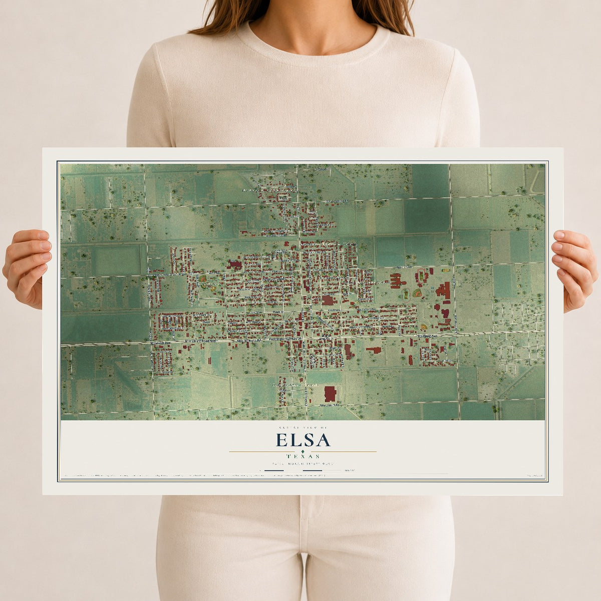 Map of Elsa, Texas, 12 x 18 inch unframed archival matte print