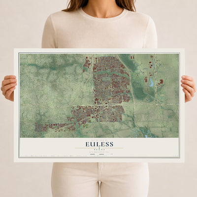 Map of Euless, Texas, 12 x 18 inch unframed archival matte print