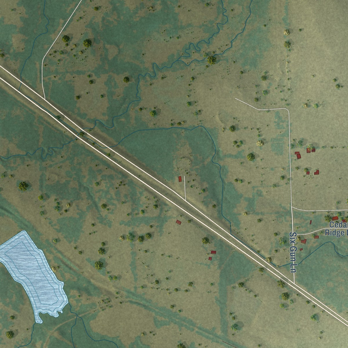 Second close-up of the map of Eustace, Texas print showing more streets and buildings