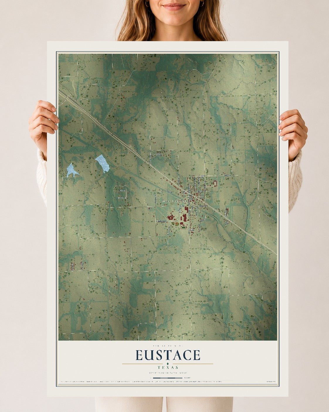 Map of Eustace, Texas, 24 x 36 inch unframed archival matte print
