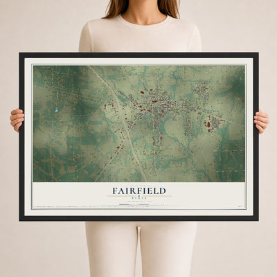 Map of Fairfield, Texas, 24 x 36 inch print in a black wood frame