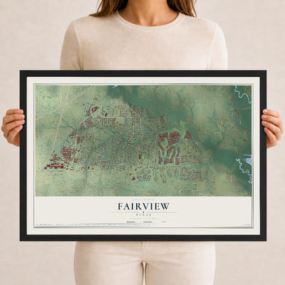 Map of Fairview, Texas, 12 x 18 inch print in a black wood frame