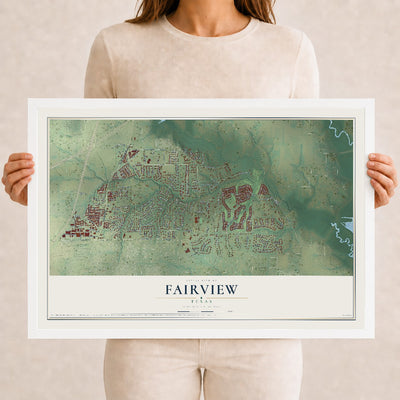 Map of Fairview, Texas, 12 x 18 inch print in a white wood frame