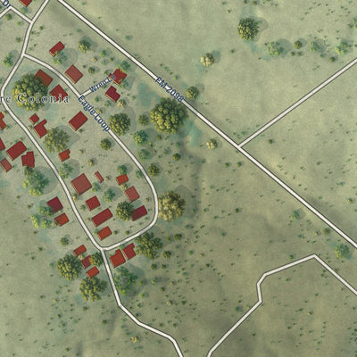 Close-up of the map of Falconaire, Texas print showing street and building detail