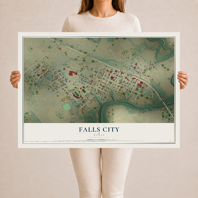 Map of Falls City, Texas, 24 x 36 inch unframed archival matte print