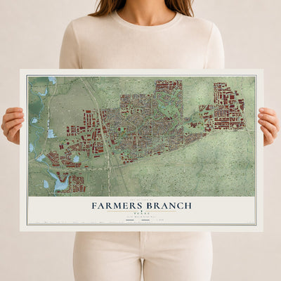 Map of Farmers Branch, Texas, 12 x 18 inch unframed archival matte print