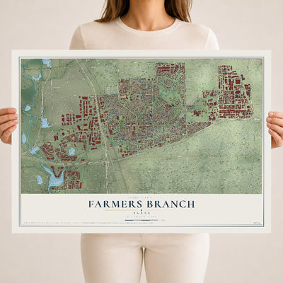 Map of Farmers Branch, Texas, 18 x 24 inch unframed archival matte print