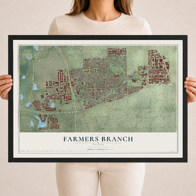 Map of Farmers Branch, Texas, 18 x 24 inch print in a black wood frame