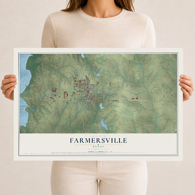 Map of Farmersville, Texas, 12 x 18 inch unframed archival matte print