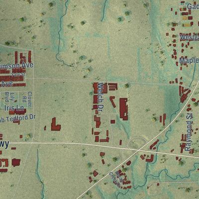 Second close-up of the map of Farmersville, Texas print showing more streets and buildings