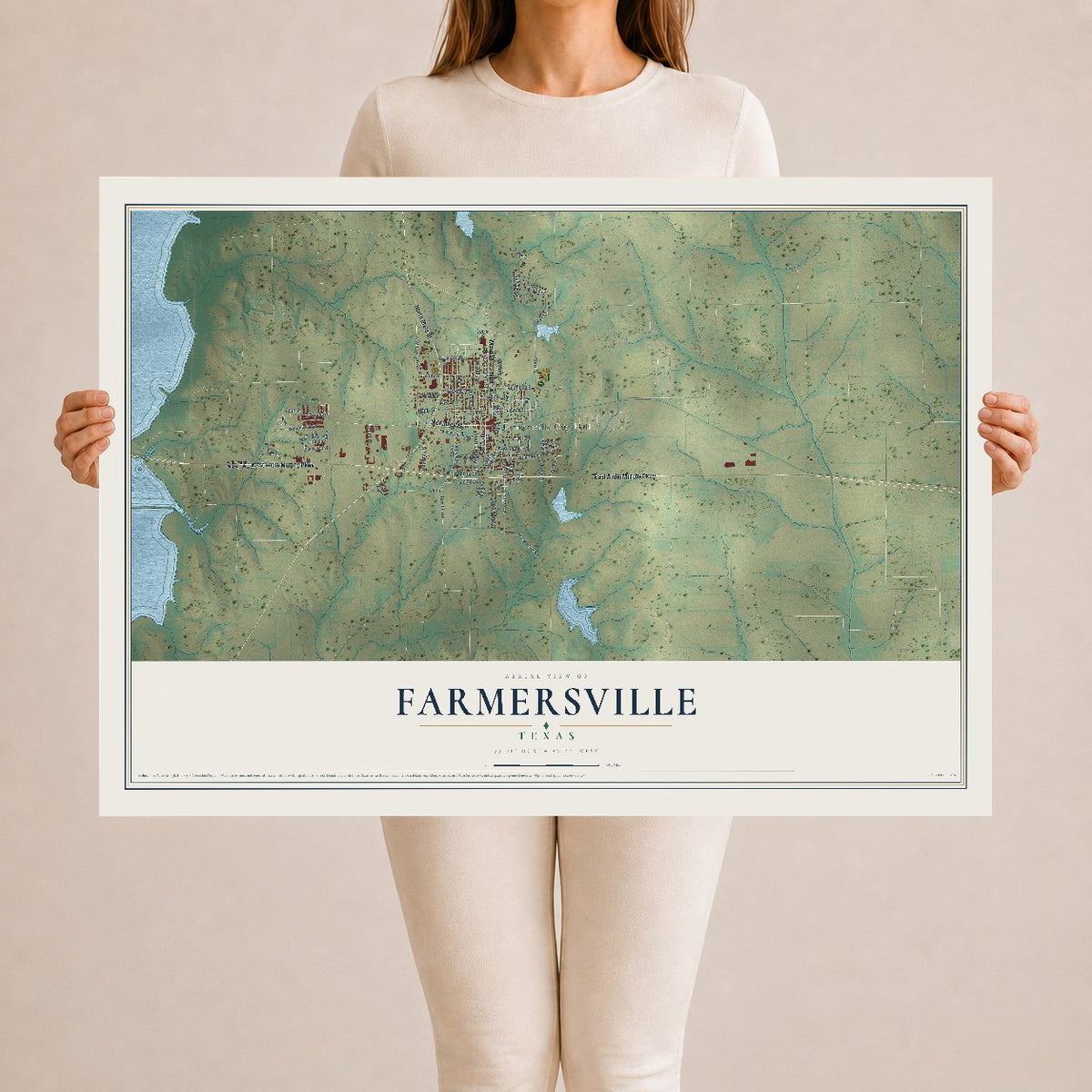 Map of Farmersville, Texas, 24 x 36 inch unframed archival matte print