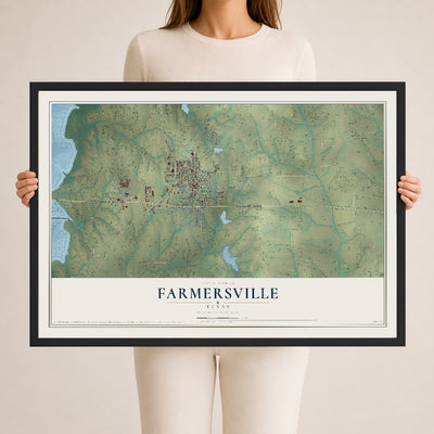 Map of Farmersville, Texas, 24 x 36 inch print in a black wood frame