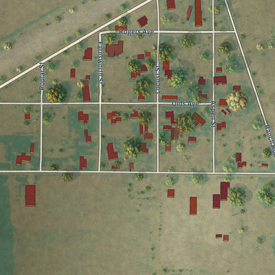 Close-up of the map of Farnsworth, Texas print showing street and building detail