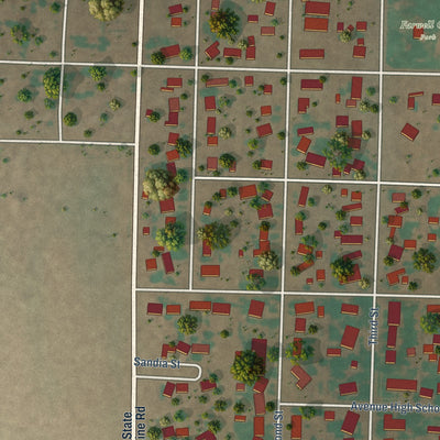 Second close-up of the map of Farwell, Texas print showing more streets and buildings