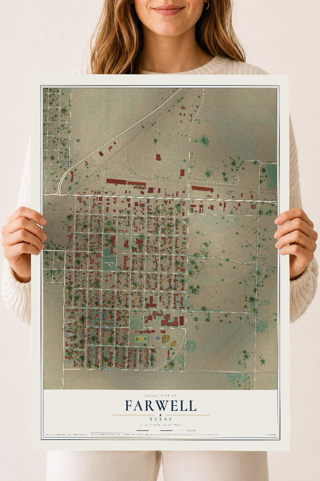 Map of Farwell, Texas, 18 x 24 inch unframed archival matte print