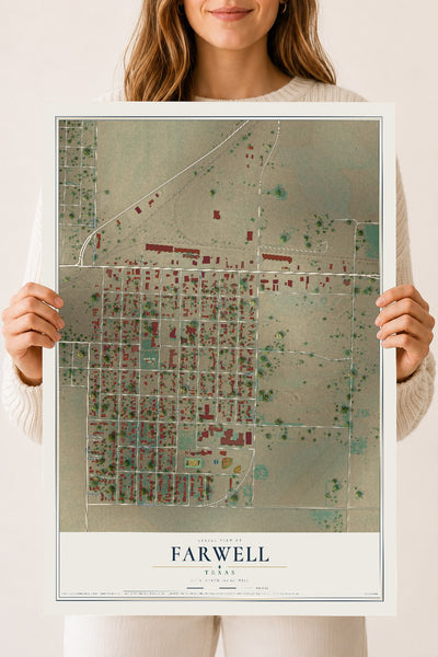 Map of Farwell, Texas, 18 x 24 inch unframed archival matte print