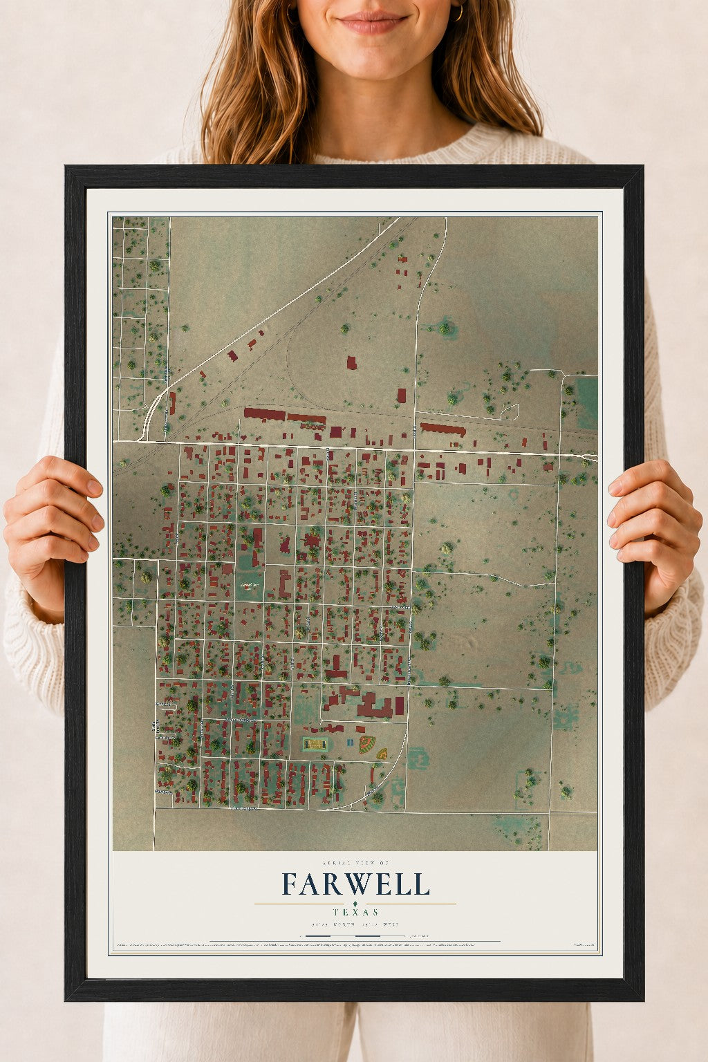 Map of Farwell, Texas, 18 x 24 inch print in a black wood frame