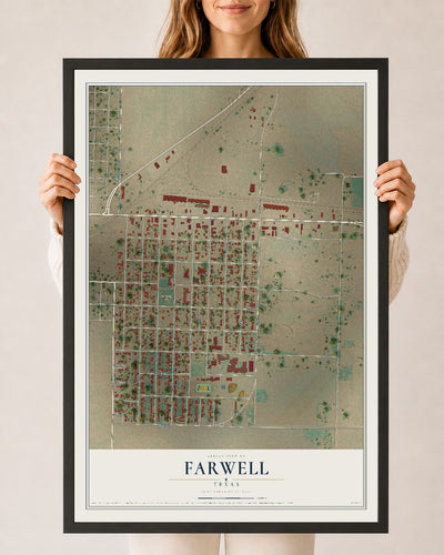 Map of Farwell, Texas, 24 x 36 inch print in a black wood frame