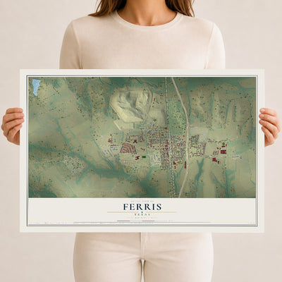 Map of Ferris, Texas, 12 x 18 inch unframed archival matte print