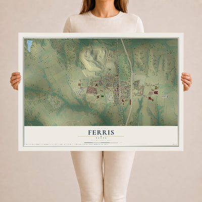 Map of Ferris, Texas, 24 x 36 inch unframed archival matte print