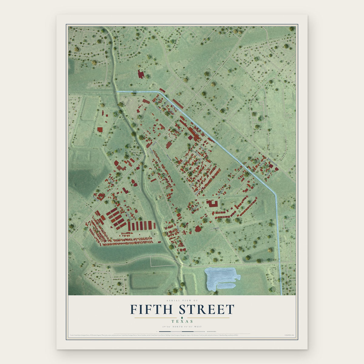 Fifth Street, Texas map print, the full design