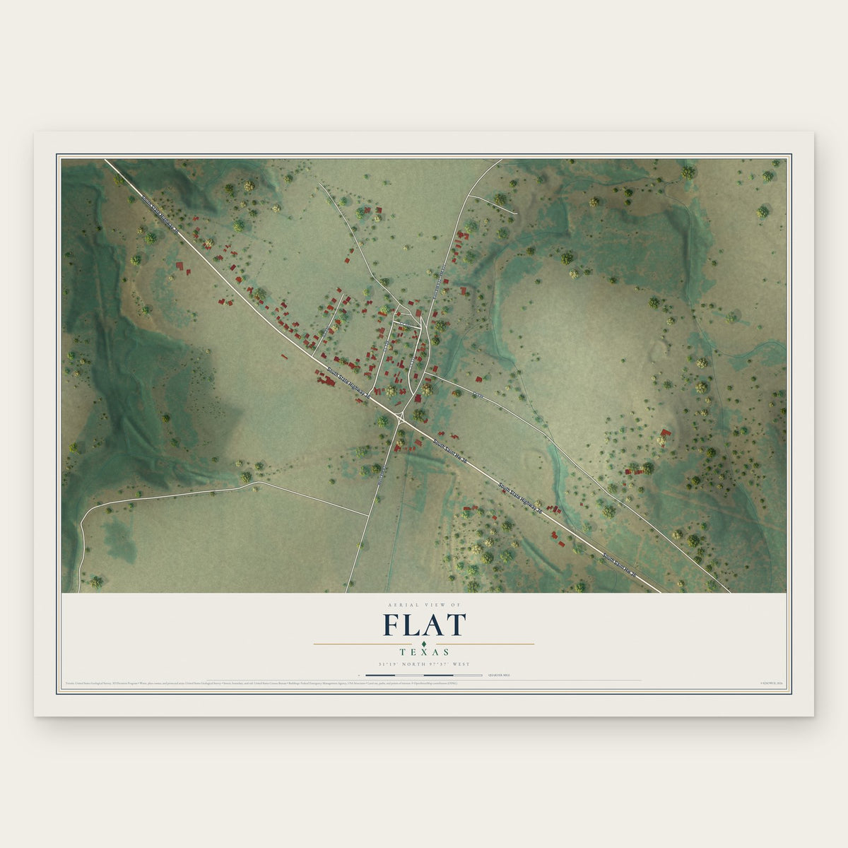 Flat, Texas map print, the full design