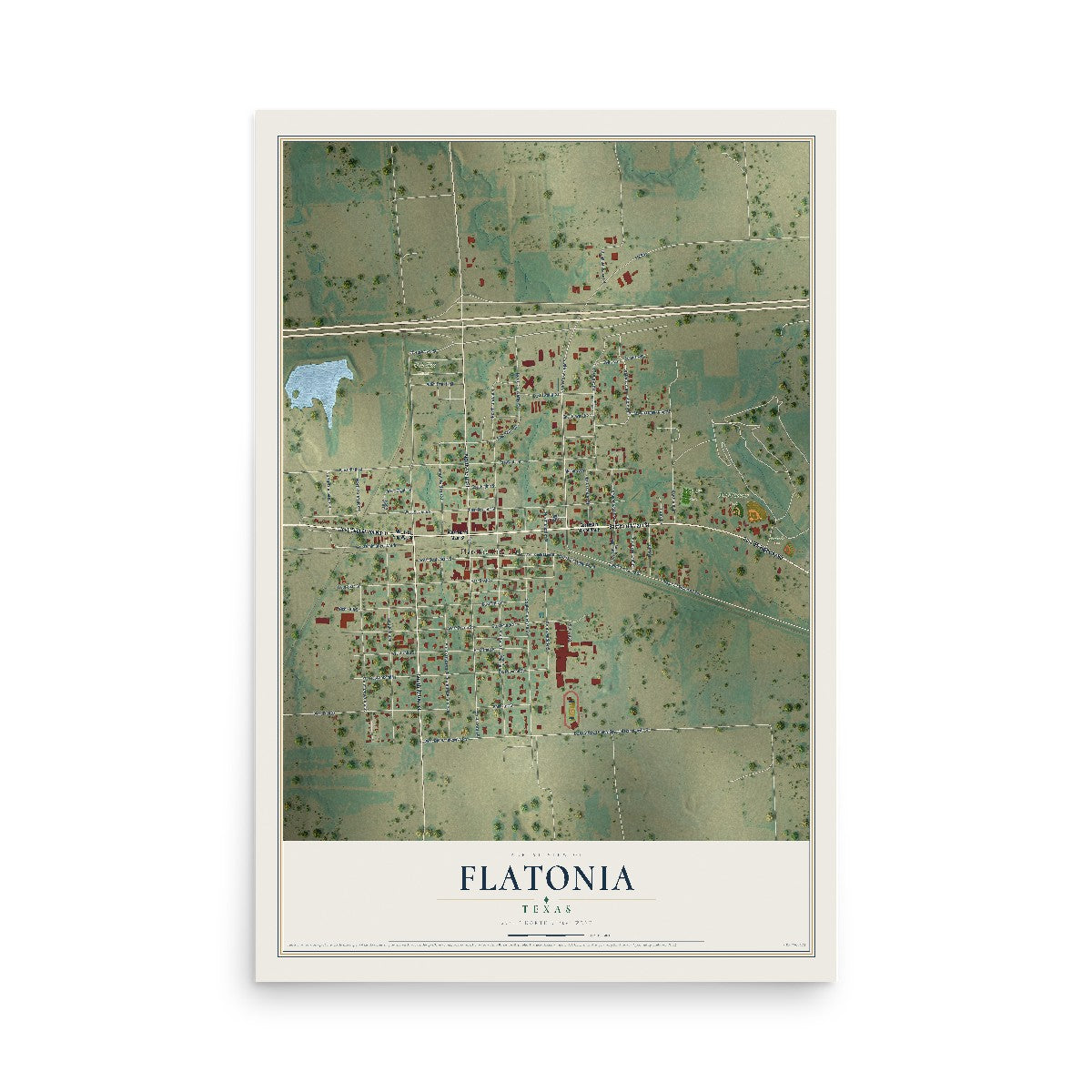 Map of Flatonia, Texas, 12 x 18 inch unframed archival matte print