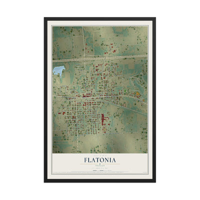 Map of Flatonia, Texas, 12 x 18 inch print in a black wood frame