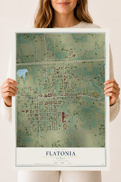Map of Flatonia, Texas, 18 x 24 inch unframed archival matte print