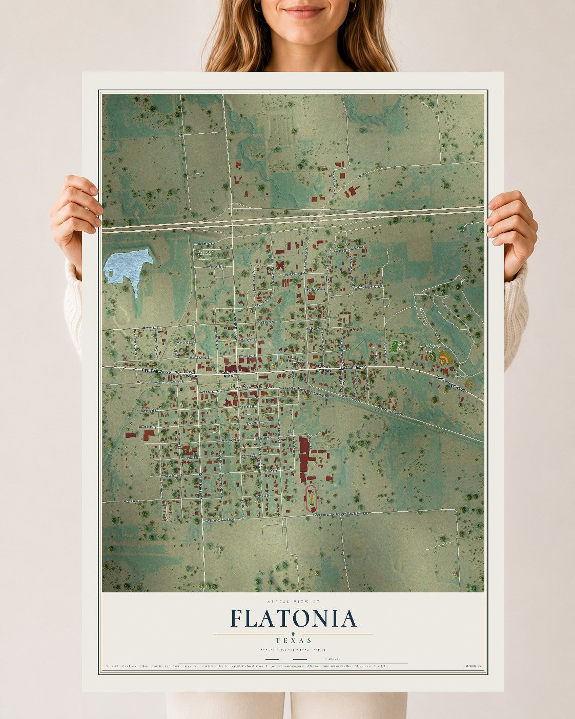 Map of Flatonia, Texas, 24 x 36 inch unframed archival matte print