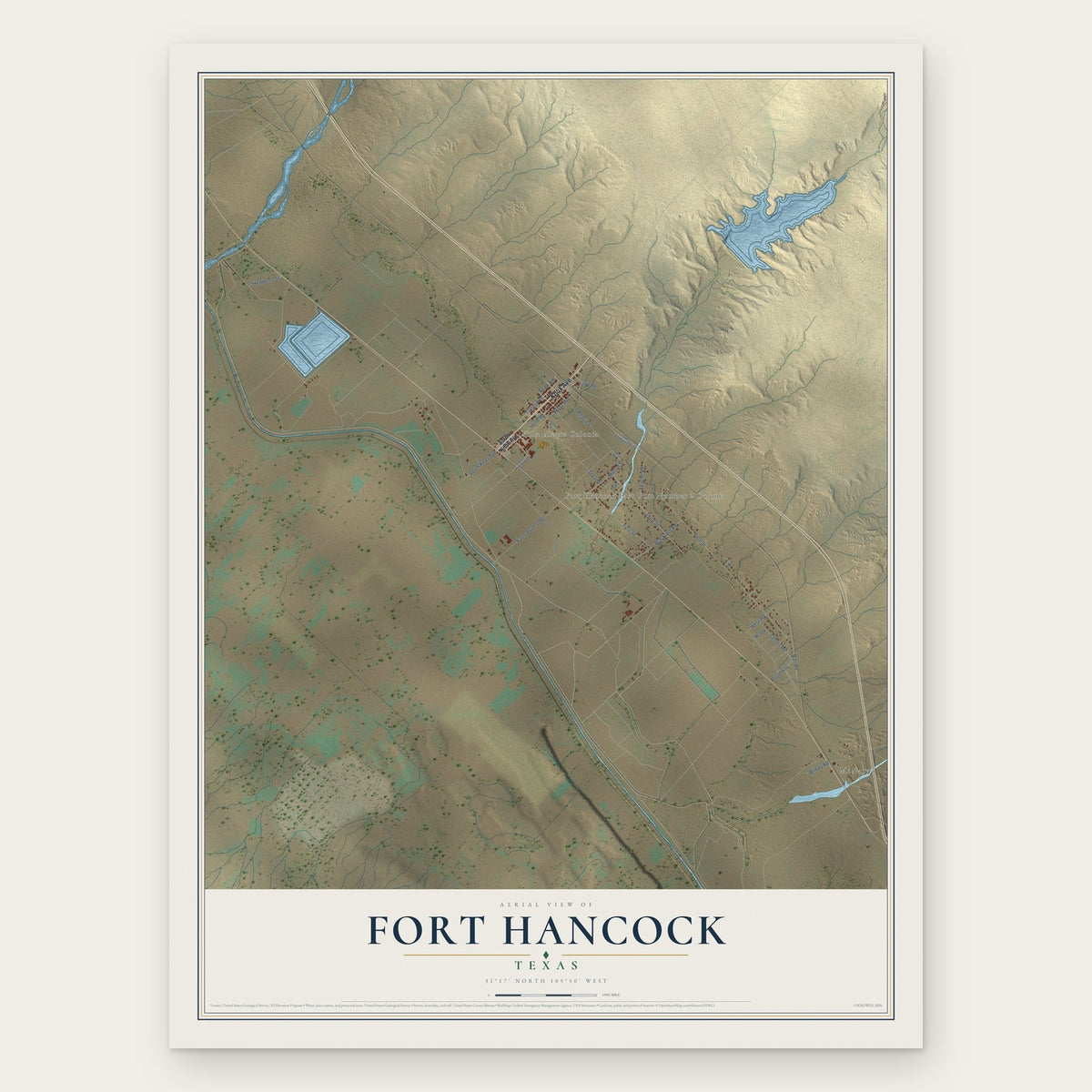 Fort Hancock, Texas map print, the full design