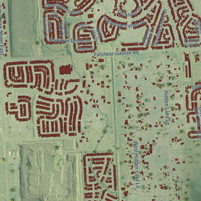 Close-up of the map of Foster, Texas print showing street and building detail
