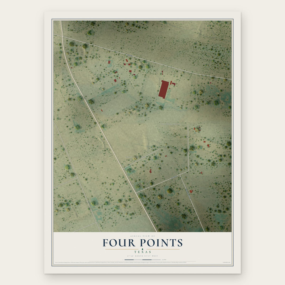 Four Points, Texas map print, the full design