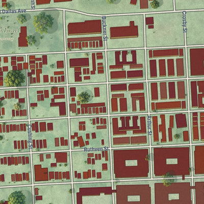 Close-up of the map of Fourth Ward, Texas print showing street and building detail