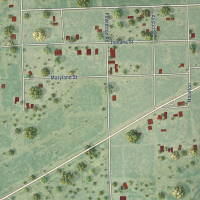 Close-up of the map of Fowlerton, Texas print showing street and building detail