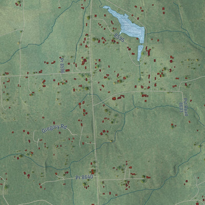 Close-up of the map of Fred, Texas print showing street and building detail